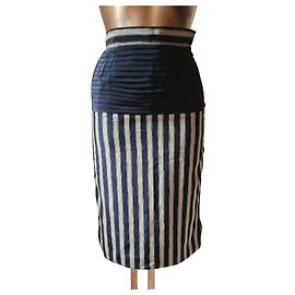 Autre Marque Saia lápis de seda Gabrielle às riscas azuis e brancas Branco Azul