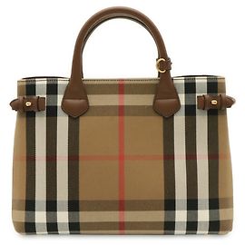 mala tote Burberry Banner House Check Medium Marrom Preto Branco Vermelho