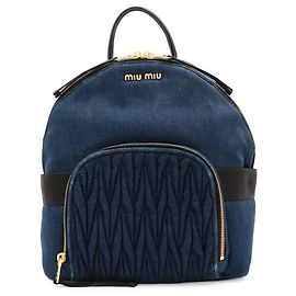 Miu Miu Rucksack aus Denim und Leder Blau