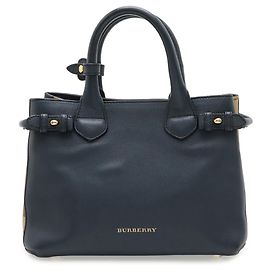 Saco Tote Burberry Small Banner House Check Bege Azul marinho