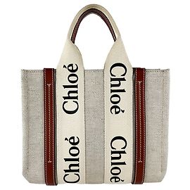 Chloé Woody Small Canvas Leather Handbag / Shoulder Bag Brown