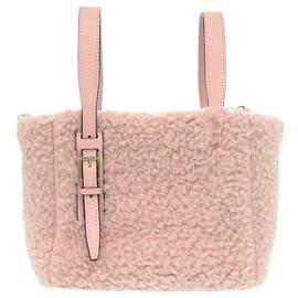 Valextra Bucket Bag Micro Shearling Leather Wool Pink 2-way Handbag Pink