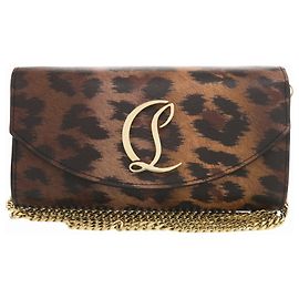 Christian Louboutin Leopard Print Leather Shoulder Bag Brown