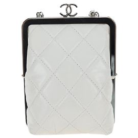 Chanel CC Frame Clutch with Chain Quilted Lambskin and Plexiglass White