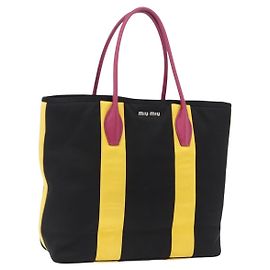 Sac Tote Miu Miu Satin Black Silver Auth ka6218V Noir Argenté