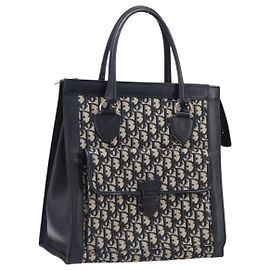 Christian Dior Trotter Canvas Tote Bag Navy Silver Auth BA15519A Silvery Navy blue