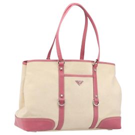 Bolso Tote PRADA Canvas Ivory Silver Auth 201353V Plata Crudo