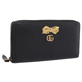 Carteira Longa GUCCI Bow em Couro Preto e Dourado 524291 Auth 204782A Preto Dourado
