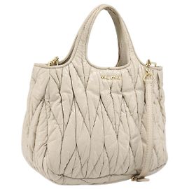 Bolso Miu Miu Matelassé de piel charol 2way White Gold Auth 204394 Blanco Dorado