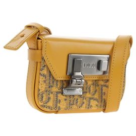 Christian Dior Trotter Canvas Rock Shoulder Pouch Yellow Silver Auth 203620M Plata Amarillo