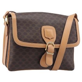 Céline Borsa a tracolla CELINE Macadam Canvas PVC Leather Brown Gold Auth 205135V Marrone D'oro