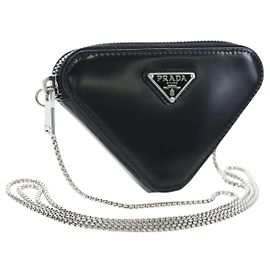 PRADA Schultertasche mit Kette aus Leder Schwarz Silber Auth 200384V Schwarz Silber