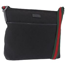 Borsa a tracolla GUCCI GG Canvas Web Sherry Line Nero Argento 189751 Auth 203232A Nero Argento