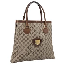 Saco Tote GUCCI GG Supreme PVC Bege Gold Auth 203643 Bege Dourado