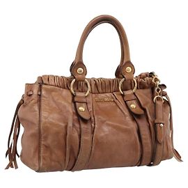 Borsa a mano Miu Miu in pelle 2way marrone tono oro Auth 167587V Marrone Altro