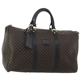 Céline Bolsa Boston CELINE Macadam Canvas PVC Leather Black Gold Auth 202929V Preto Dourado