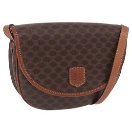 Céline Borsa a tracolla CELINE Macadam Canvas PVC Leather Brown Gold Auth 204266 Marrone D'oro