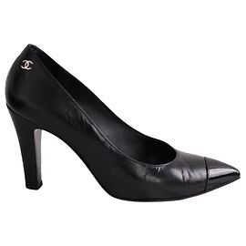 Chanel Black Leather Heels Size 37 Black