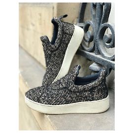 Sapatilhas Céline Pull-on em Tweed de Lã Preto Tamanho 38 Preto