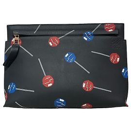 Pochette Loewe T Pouch en cuir noir Noir