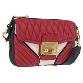 Borsa a tracolla Miu Miu Biker in pelle rossa e oro Auth 204043A Rosso D'oro