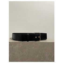 Cinto Chanel de couro preto trançado com logótipo CC Preto