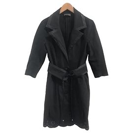 Veste La Perla en coton noir avec broderies et ceinture Noir