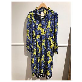 Robe Balenciaga Imprimé Fleurs Bleu et Jaune Taille 38 Bleu