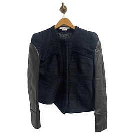 Veste Givenchy tweed et cuir T.40 Noir