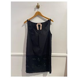 N°21 Black Cotton Short Dress with Beaded Lace Hem Black