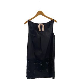 N°21 Kurzes Kleid aus schwarzer Baumwolle mit Perlenspitze Schwarz