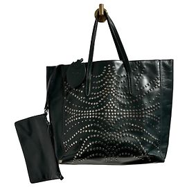 Sac cabas Alaïa en cuir vert à clous métalliques Vert