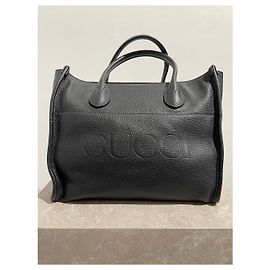 Borsa tote Gucci in pelle nera granulata Nero