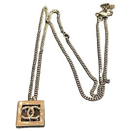 Chanel Gold Plated Chain Necklace with CC Medallion Golden