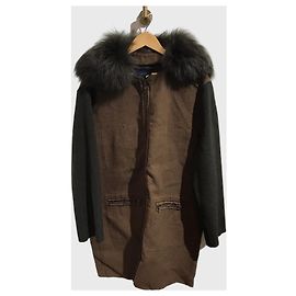 Lanvin Mantel aus Wolle und Leinen in Khaki mit Strickärmeln Khaki