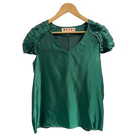 Marni Green Satin V-Neck Blouse Green