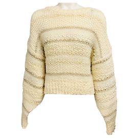Autre Marque Pull à rayures multi-textures crème Frame Beige