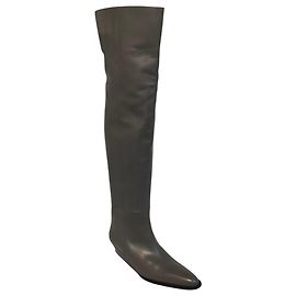 Botas Victoria Beckham em couro cinza altas acima do joelho com salto anabela baixo Cinza