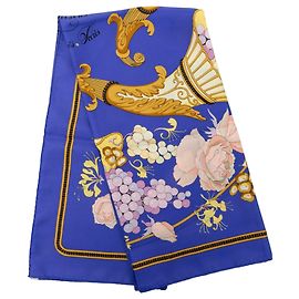 Hermès Fleurs et Raisins Seidentuch Blau 90 Blau