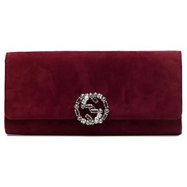 Gucci Broadway Clutch aus rotem Wildleder mit Kristallen Rot