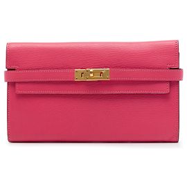 Cartera larga Hermès Kelly en Chevre Mysore rosa Rosa