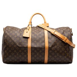 Bolso de viaje Louis Vuitton Monogram Keepall Bandouliere 55 Marrón Castaño