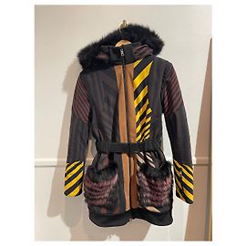 Fendi Steppjacke Gestreift Braun Schwarz Gelb Braun