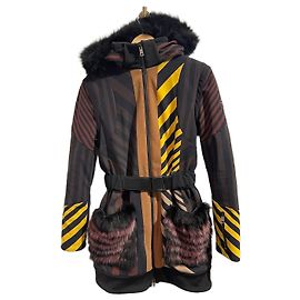 Fendi Striped Down Jacket Brown Black Yellow Brown