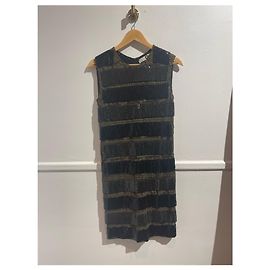 Abito Msgm in pizzo di cotone kaki e paillettes nere Cachi