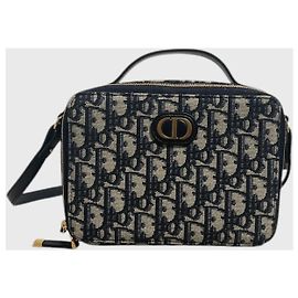 Autre Marque Borsa Dior Vanity Oblique in tela e pelle blu Blu