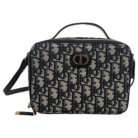 Autre Marque Bolsa Dior Vanity Oblique azul em lona e couro Azul