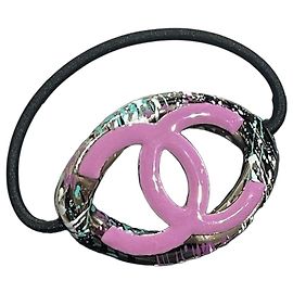 Elastico per capelli Chanel Logo Metallo Fucsia Nero Rosa
