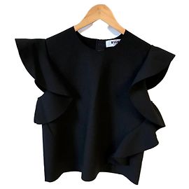Top Msgm preto com folhos nas mangas Preto