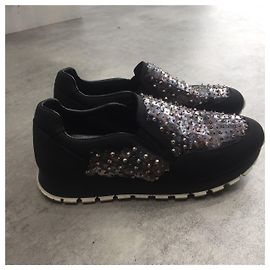 Baskets Prada en toile noire Taille 36.5 Noir